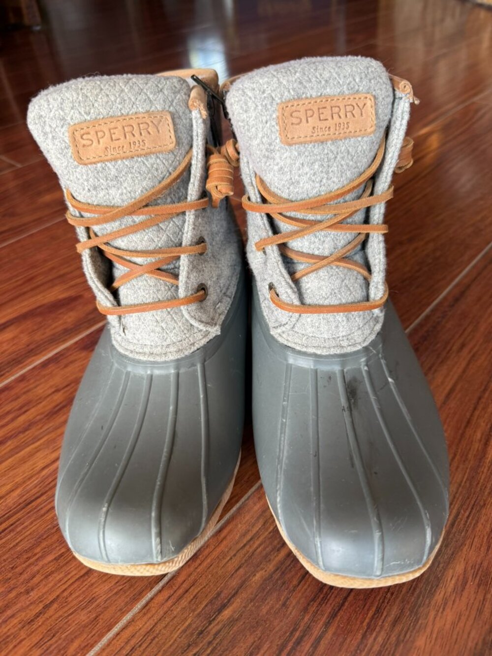 SPERRY Gray Duck Boots with Knit Shaft-Size 7